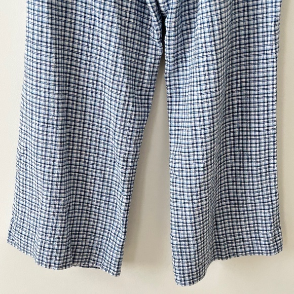 Abercrombie Blue Plaid Linen-Blend Pull-On Wide Leg Drawstring Pants - Picture 12 of 16